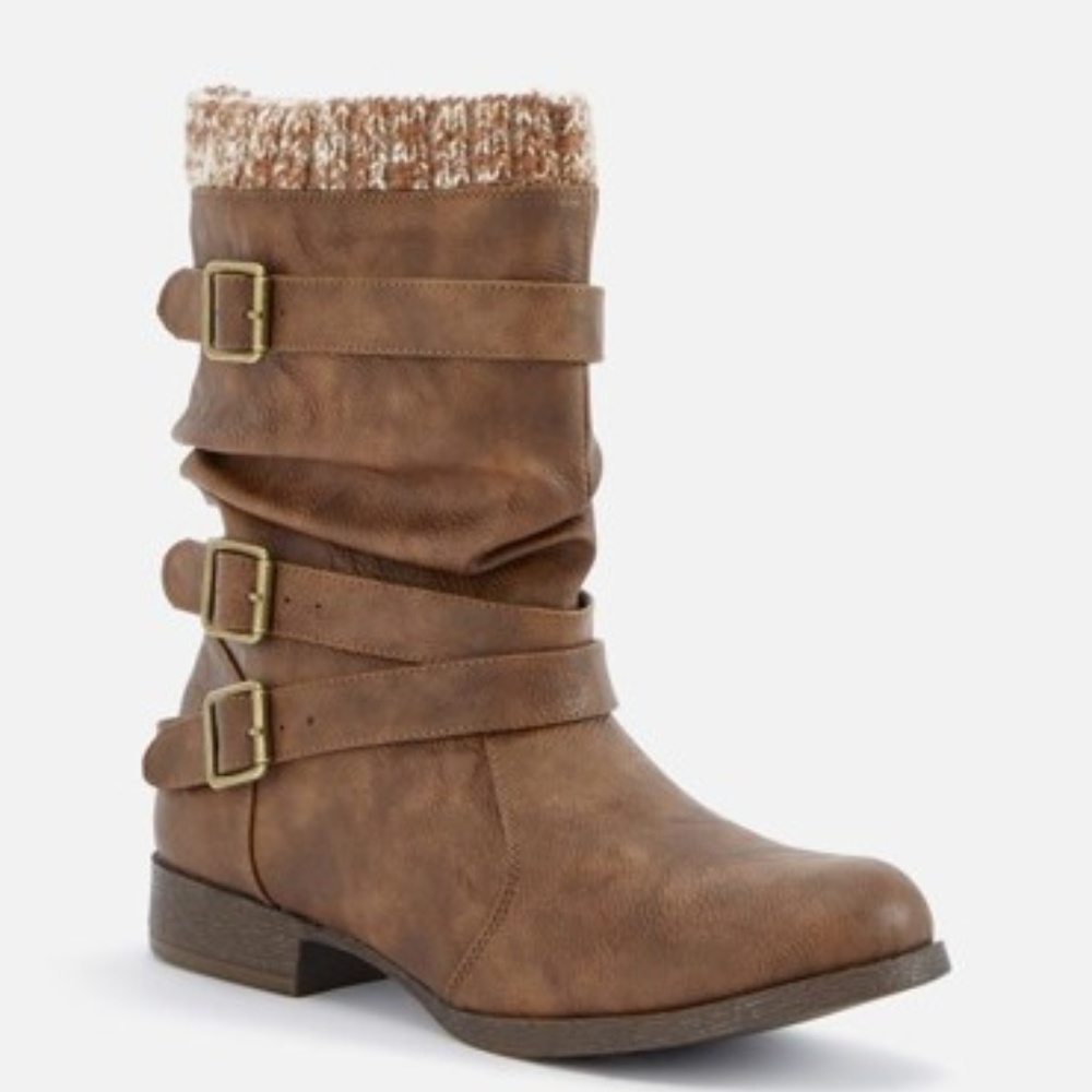 Brand New Winter Sweater Cuff Cognac Flat Boot
